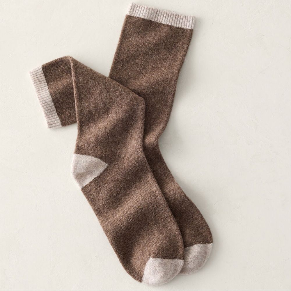 Haven Well Within OS Driftwood Heather Brown Beige Cashmere Colorblock Socks